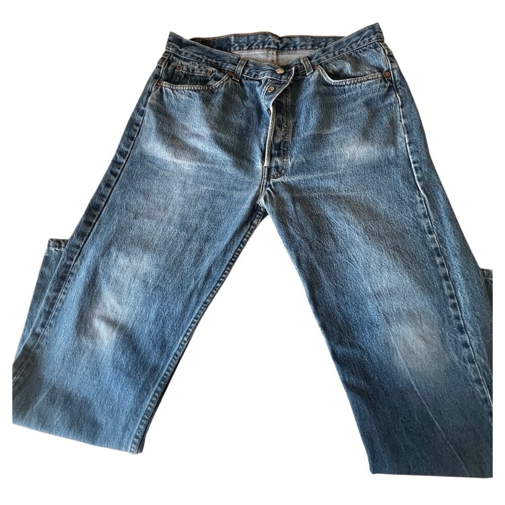 Levis 501 Mens Original Fit Blue Denim Jeans W38 L30 READ